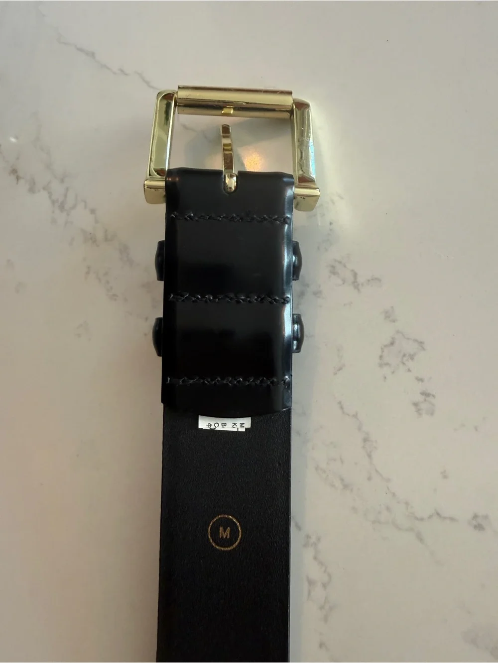 J.Crew Wide Spazzolato Leather Belt Black Gold Buckle Medium - Picture 5 of 6